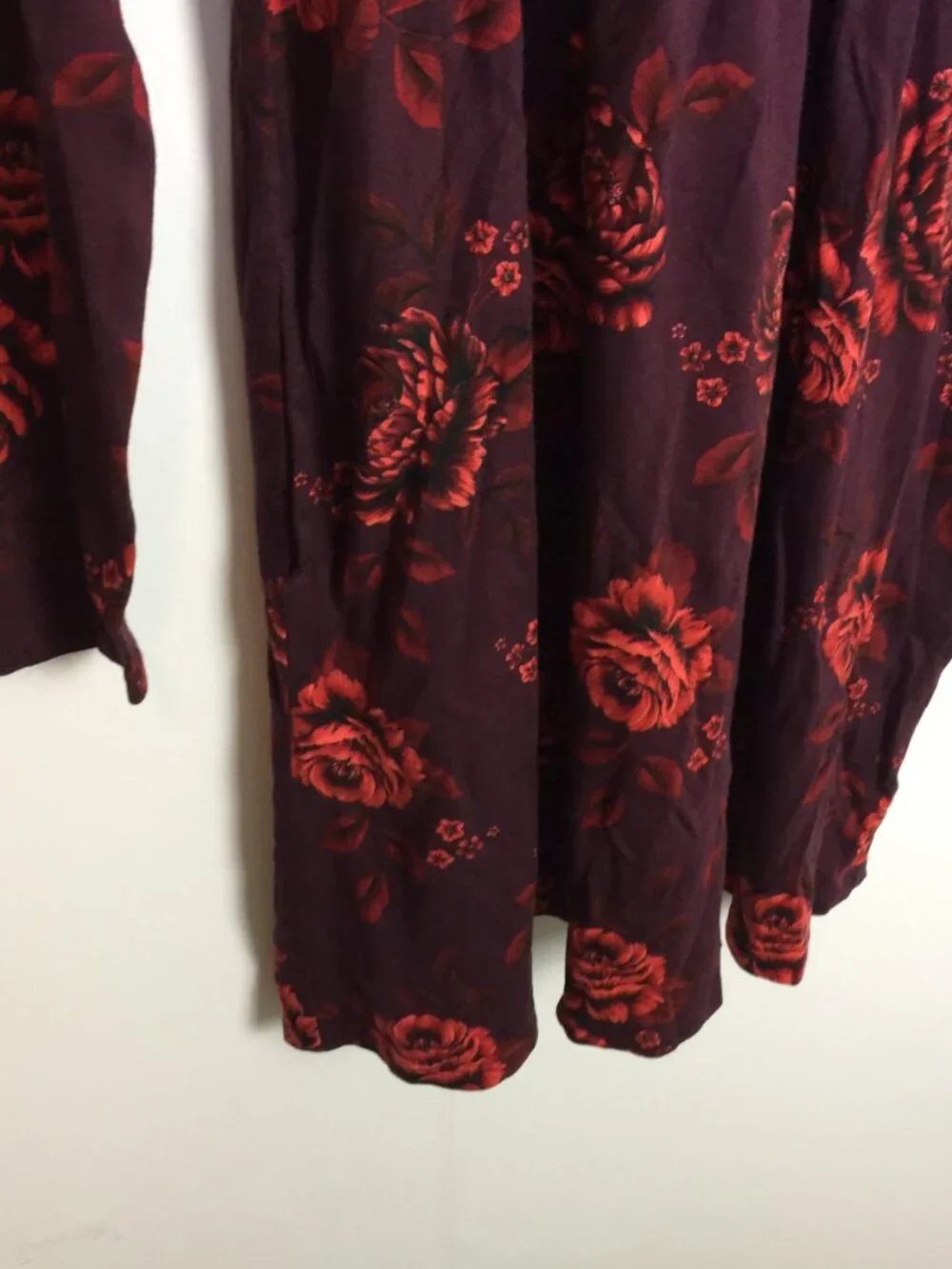 New! Old Navy Dress Girls XXL (18) Burgundy Red Floral Long Sleeve 100% Cotton